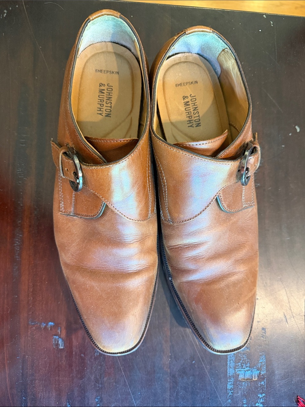 Johnston & Murphy Tan Leather Single Monk Strap Dress Shoes